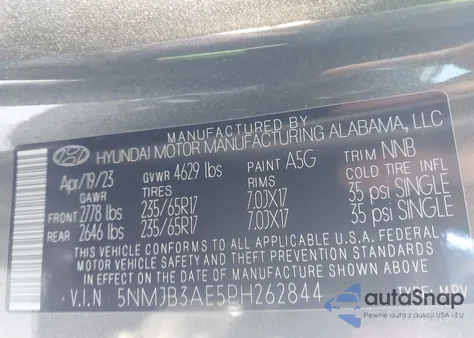 2023 Hyundai Tucson Sel z USA, uszkodzony, nr VIN 5NMJB3AE5PH262844